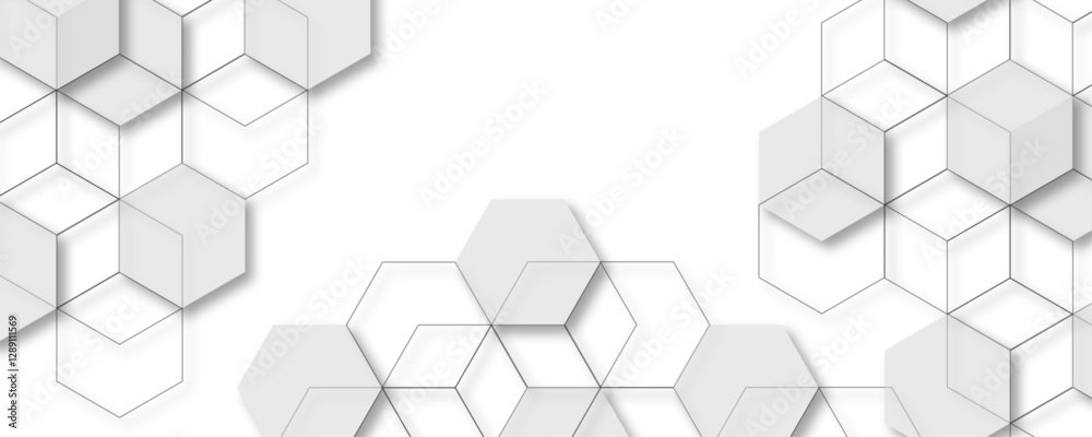 Gray hexagon abstract background geometric pattern.  Abstract colorful hexagon concept background. Concept design abstract technology background. Geometrical concept with lines and points.