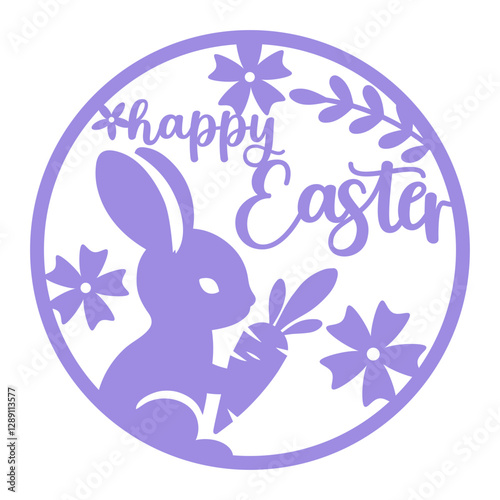 Round Sign Easter Laser Cut Template for Cutting machine. Easter door hanger design. 