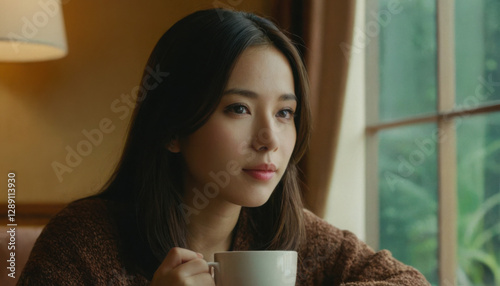 Wallpaper Mural Portrait of a young woman with long brown hair in a dimly lit bar, elegant atmosphere with soft lighting and vintage decor, cinematic mood and depth of emotion Torontodigital.ca