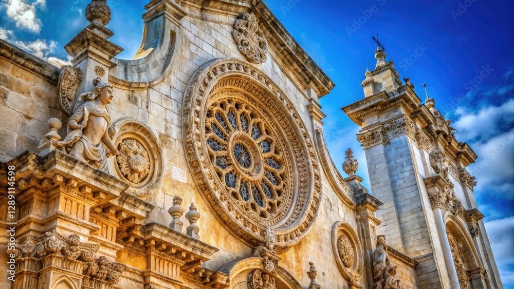 Obraz premium Ostuni Cathedral Macro Photography: Apulia Italy Architectural Detail, Stone Carving Closeup, White City Facade