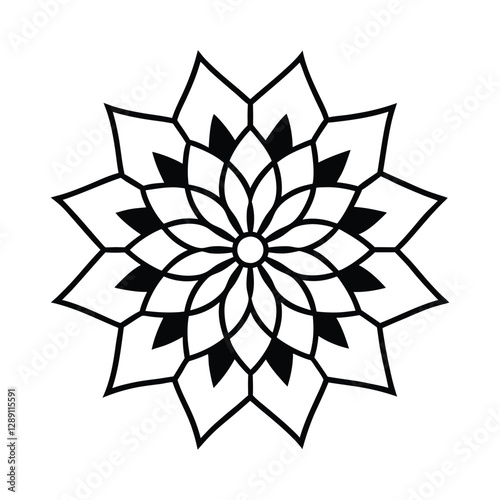 A black and white drawing of a mandala with a circle on it
