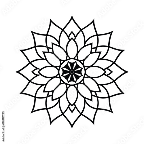 A black and white drawing of a mandala with a circle on it

