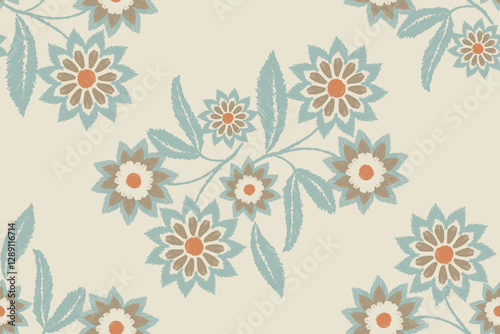 Ikat floral paisley embroidery background.Ikat ethnic oriental pattern traditional.Aztec-style abstract vector. design for texture, fabric, clothing, wrapping, decoration, sarong, scarf