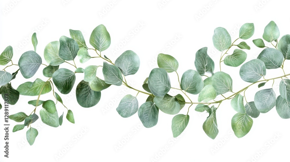 Obraz premium A vibrant arrangement of green leaves, showcasing their intricate details and textures against a clean white background.