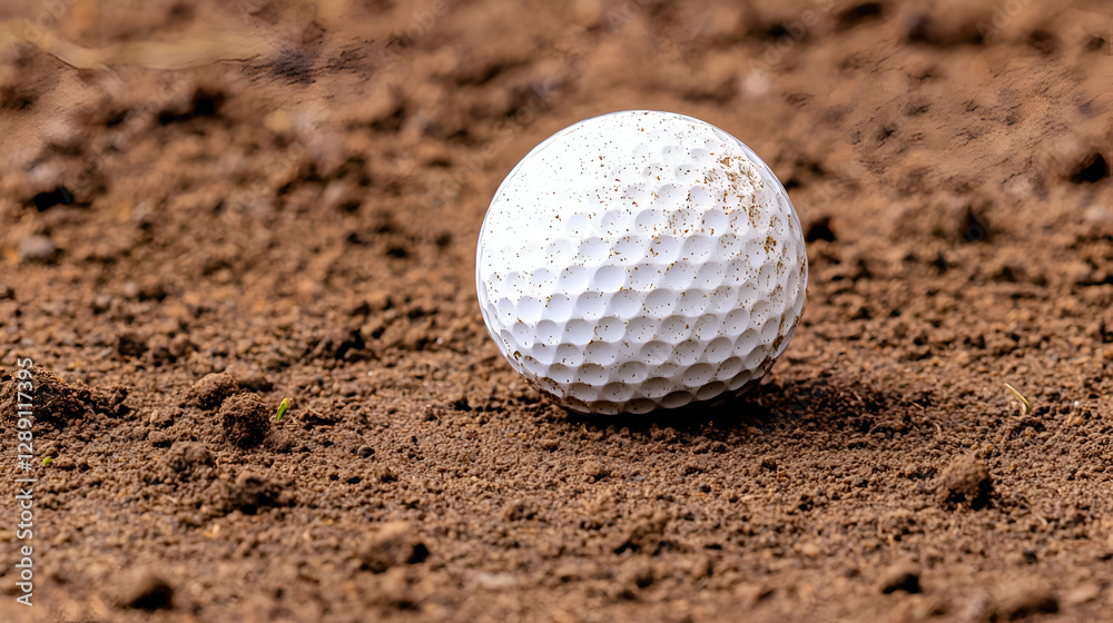 Close Up of Dirty Golf Ball in Brown Dirt Close Up of Dirty Golf Ball in Brown Dirt