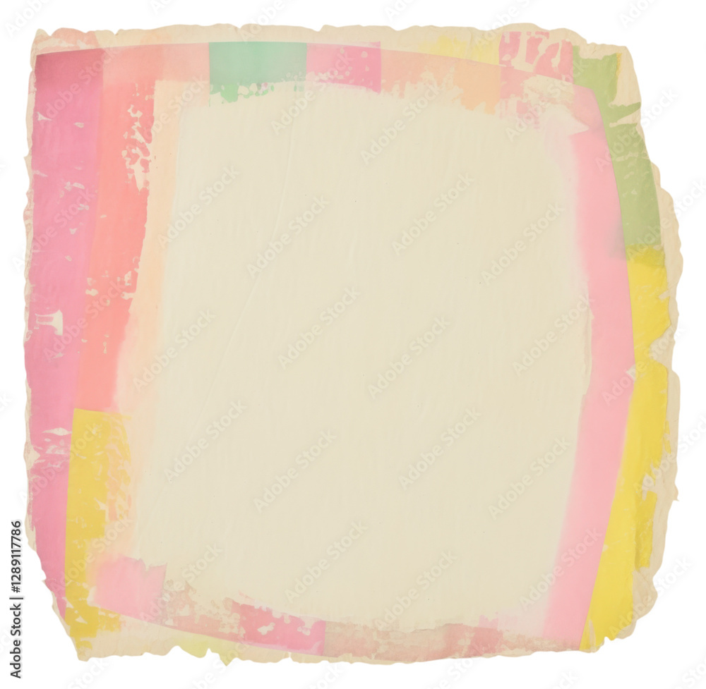PNG A colorful, textured frame with soft edges surrounding a blank center, featuring pastel shades of pink, yellow, and white.