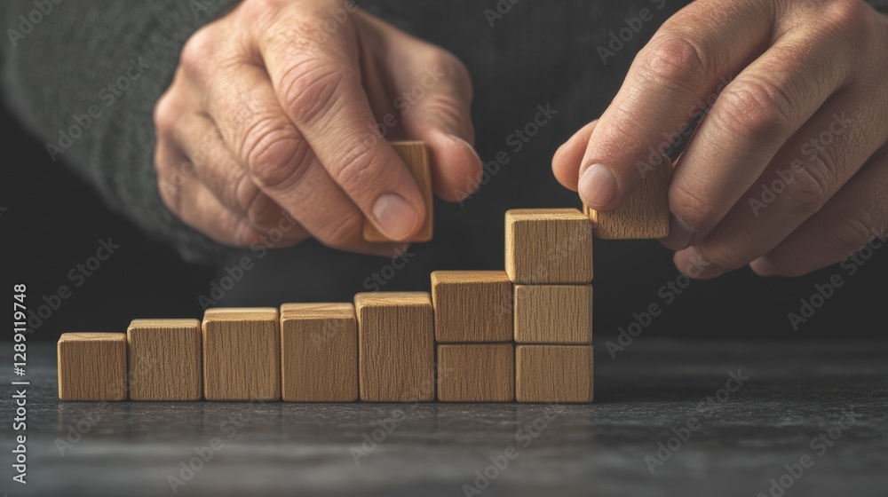 Stacking wooden blocks in hand Stacking wooden blocks in hand