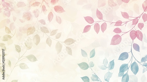 Soft pastel leaves create a tranquil and dreamy atmosphere in this delicate botanical illustration.