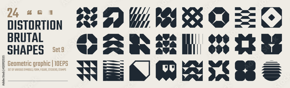 custom made wallpaper toronto digitalPostmodern abstract geometric graphic elements, Refraction and distortion glass effect various form, Brutalist vector shapes, trendy retro design symbols in Y2K aesthetics, vintage stickers, set 9