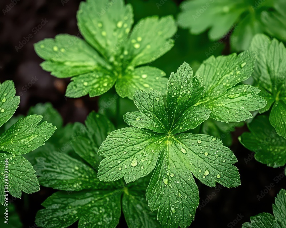 Closeup of delicate dewdrops on vibrant green leaves, morning freshness concept Closeup of delicate dewdrops on vibrant green leaves, morning freshness concept