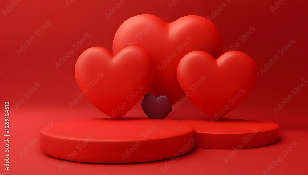 Minimalist Digital Rendering With Three Hearts And Circular Platforms Minimalist Digital Rendering With Three Hearts And Circular Platforms
