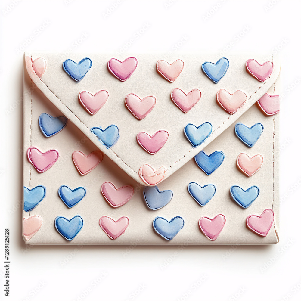 Fototapeta premium Colorful heart-patterned envelope wallet design.