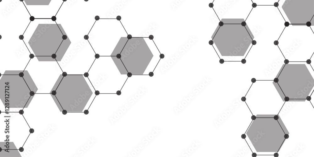Abstract Schematic diagram of carbon nanotubes. white and grey hexagon technology geometric pattern concept. Hexagonal Modern technology design. Black Hexagonal Pattern Metallic background 