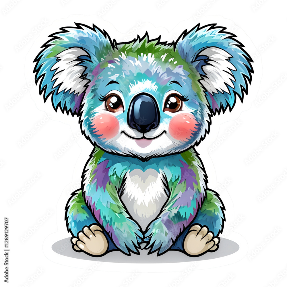 Obraz premium Cute Colorful Watercolor Koala Cartoon - Adorable Animal Digital Art Image
