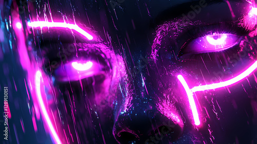 Exceptional unbelievable abstract futuristic network background. Neon Light Rainfall. Illustration