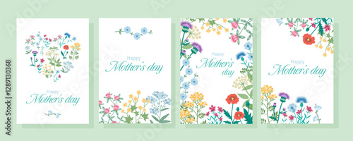 Set of cards mother's day on white background. Hand-drawn vector illustration in flat style.
