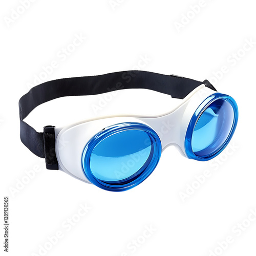Blue and white sky goggles isolated on a white background.