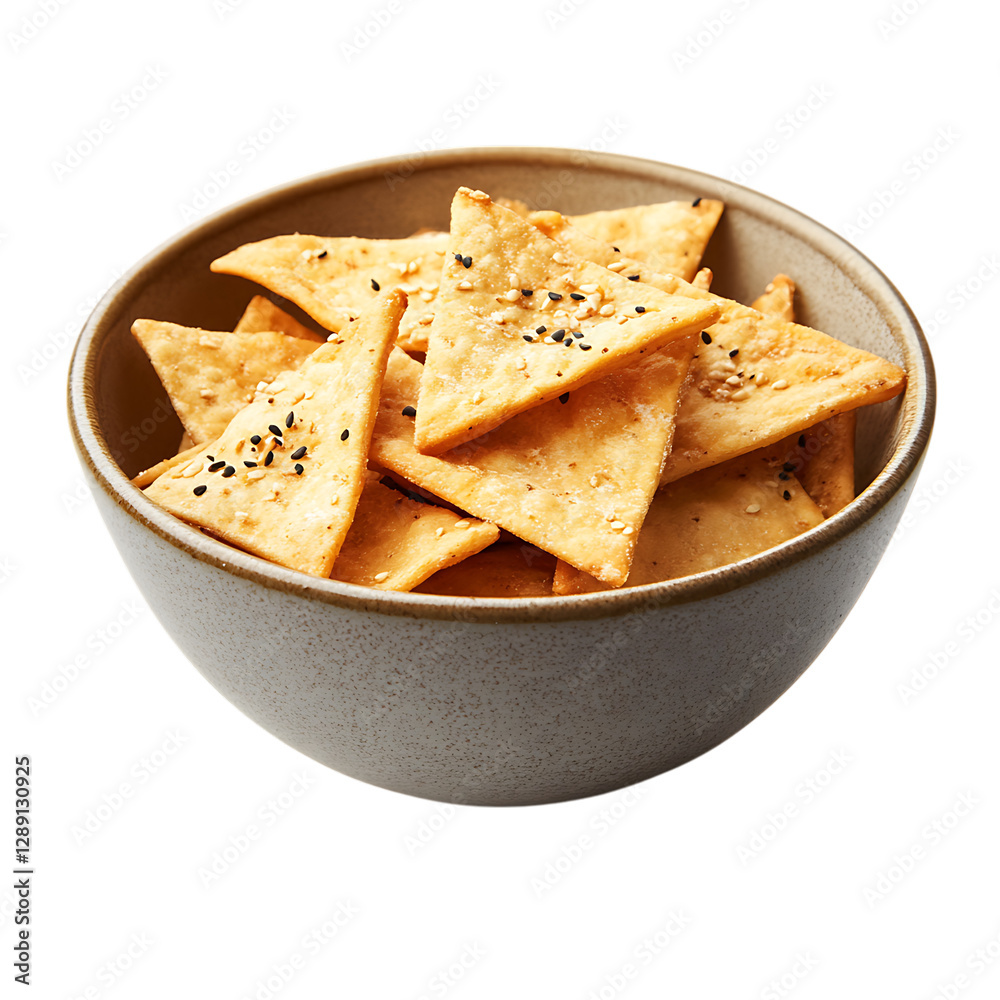 Bowl of crispy chips isolated on a white background.