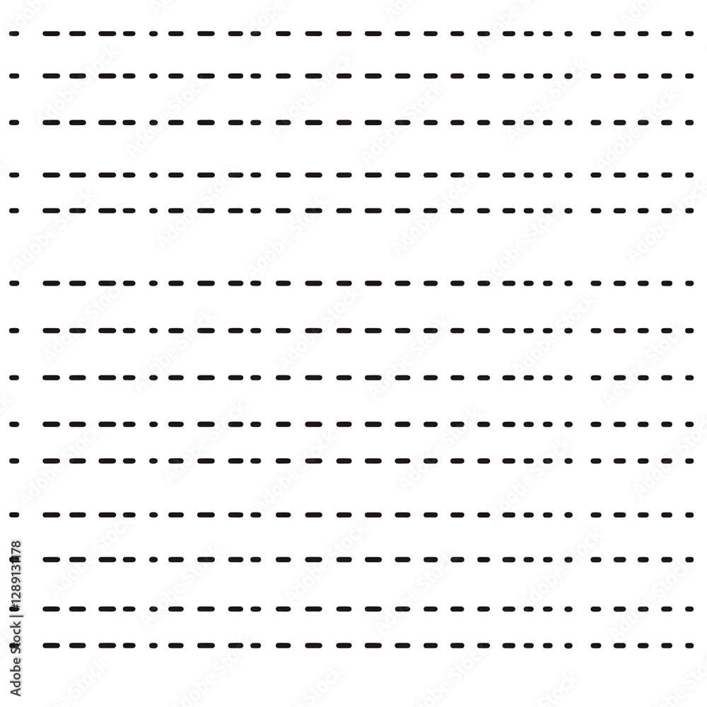 Clean Horizontal Dashed Lines on Isolated White Background. Clean Horizontal Dashed Lines on Isolated White Background.