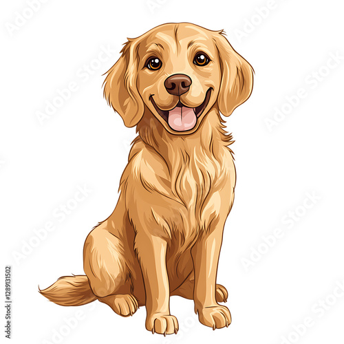 Cute and funny cartoon of a golden retriever dog isolated on a white background.