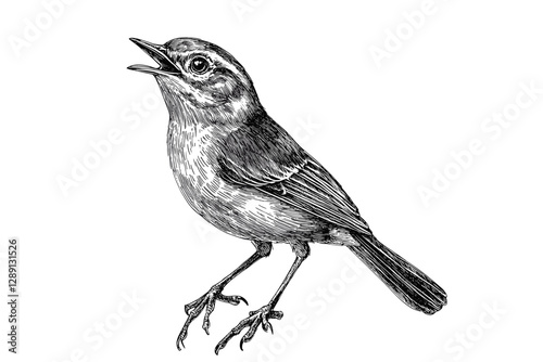 Antique style hand-drawn warbler, black sketch effect, vintage art, illustration, vector print design, aquatic animal, wildlife, rodent, wildlife art, nature print, animal illustration.