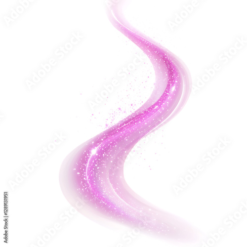 Dynamic Light Effect Trails with Pink Glow Waves on Isolated White Background.