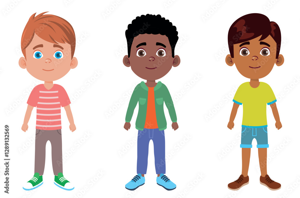 Boys of different races wearing in casual clothes Boys of different races wearing in casual clothes