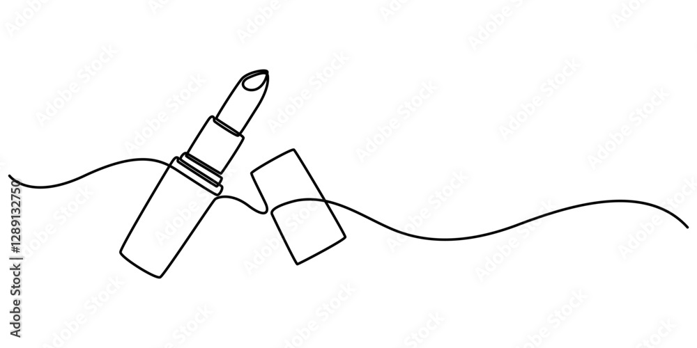 Obraz premium Lipstick Continuous Line Icon, Lipstick Web Banner, Lipstick Continuous Line Art Illustration, Continuous one line drawing of lipstick cosmetic vector illustration, Minimal design, make up print.
