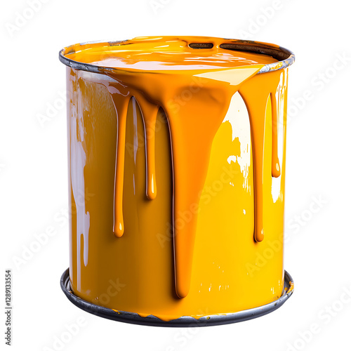 Paint dripping from an open can isolated on a white background.
