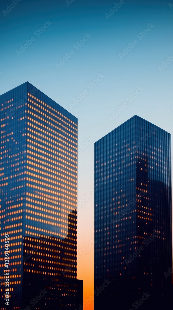 Modern cityscape at dusk showcasing glowing buildings under a vibrant sky perfect for backgrounds Modern cityscape at dusk showcasing glowing buildings under a vibrant sky perfect for backgrounds