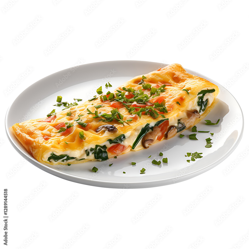 Delicious Omelet on a White Plate isolated on transparent background