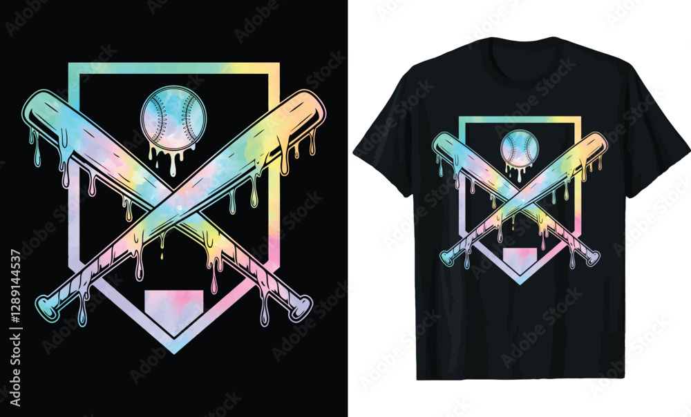 Tie-Dye Melting Baseball Bats and Ball T-Shirt Design