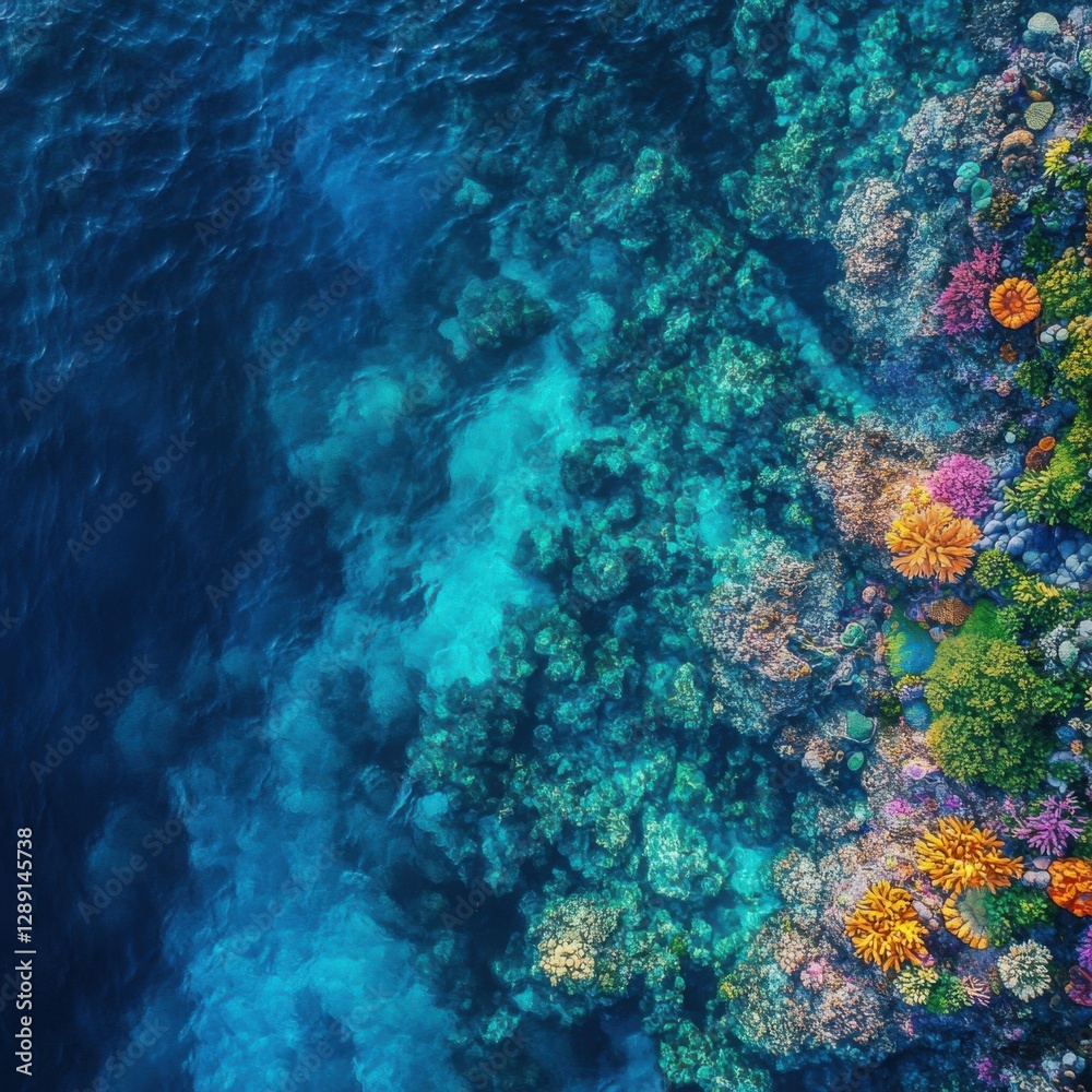 Fototapeta premium Vibrant Coral Reef Underwater Landscape with Clear Blue Water