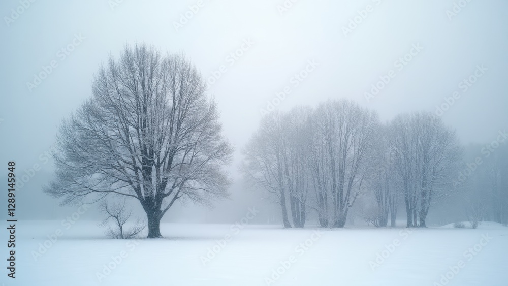 Snowy field with a lone tree in the foreground Snowy field with a lone tree in the foreground