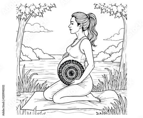 Pregnant Mom Practicing Yoga coloring page