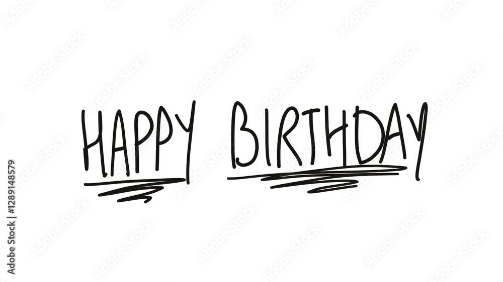 happy birthday text handwritten on white background video