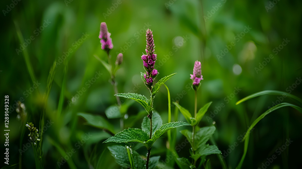 Pink Flowers with Dewdrops in Lush Green Foliage Pink Flowers with Dewdrops in Lush Green Foliage