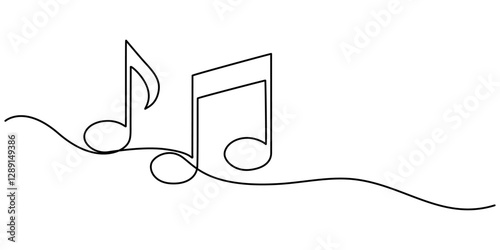 Continuous music line art note vector sketch illustration. Abstract music notes song sound concept background outline, Music notes and treble clef continuous one line drawing. Hand drawn doodle sketch