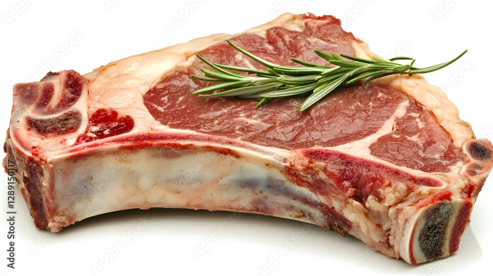Raw Beef Chop with Fresh Rosemary Herb Garnish Ready for Cooking Raw Beef Chop with Fresh Rosemary Herb Garnish Ready for Cooking