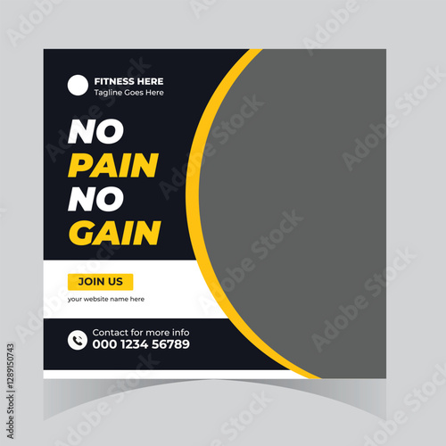 Gym and fitness bodybuilding sport athletic social media post design and web banner square flyer