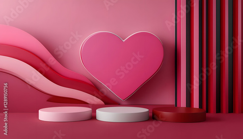 Vibrant Abstract 3D Rendering With Heart And Platforms