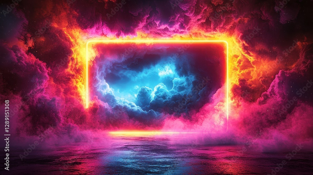 Fototapeta premium Neon Glowing Portal in a Dramatic Sky - Fantasy Landscape
