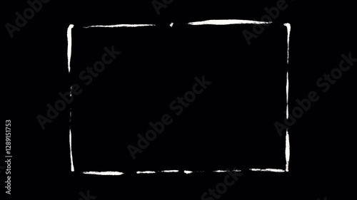 Hand-drawn frame effect with a white line on a black screen. Dynamic background effect in an art style in 4K.