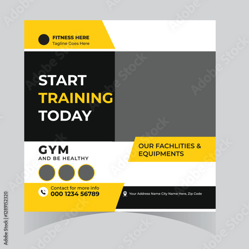 Gym and fitness bodybuilding sport athletic social media post design and web banner square flyer