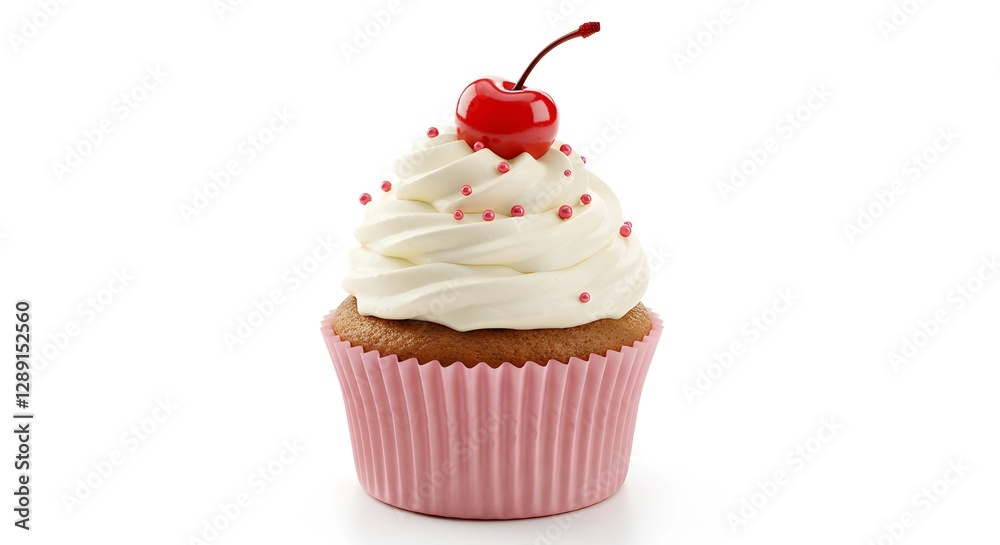 Delicious Cupcake with White Frosting and Cherry on Top Delicious Cupcake with White Frosting and Cherry on Top