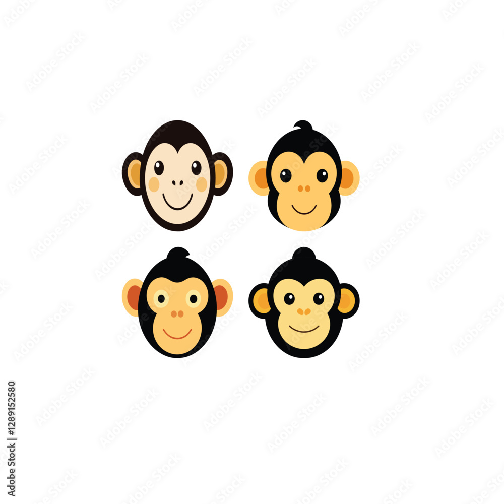Cute Monkey Faces Vector Illustration  Adorable Cartoon Animal Design
