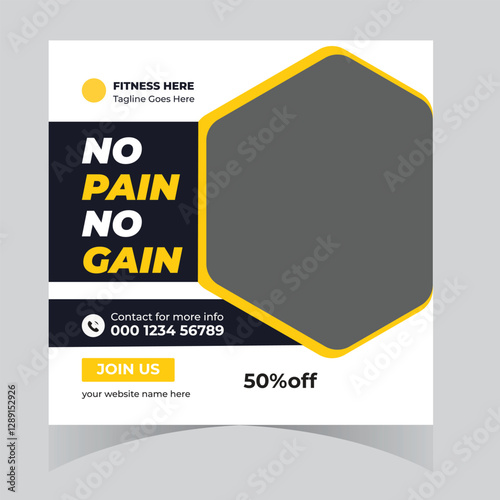 Gym and fitness bodybuilding sport athletic social media post design and web banner square flyer