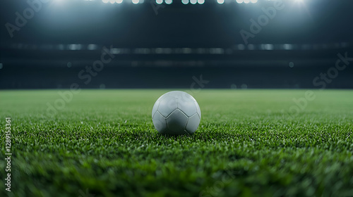 White Soccer Ball on Green Grass Field at Night Stadium