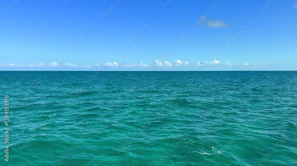 La mer avec de l'eau turquoise et un ciel bleu aux Bahamas.