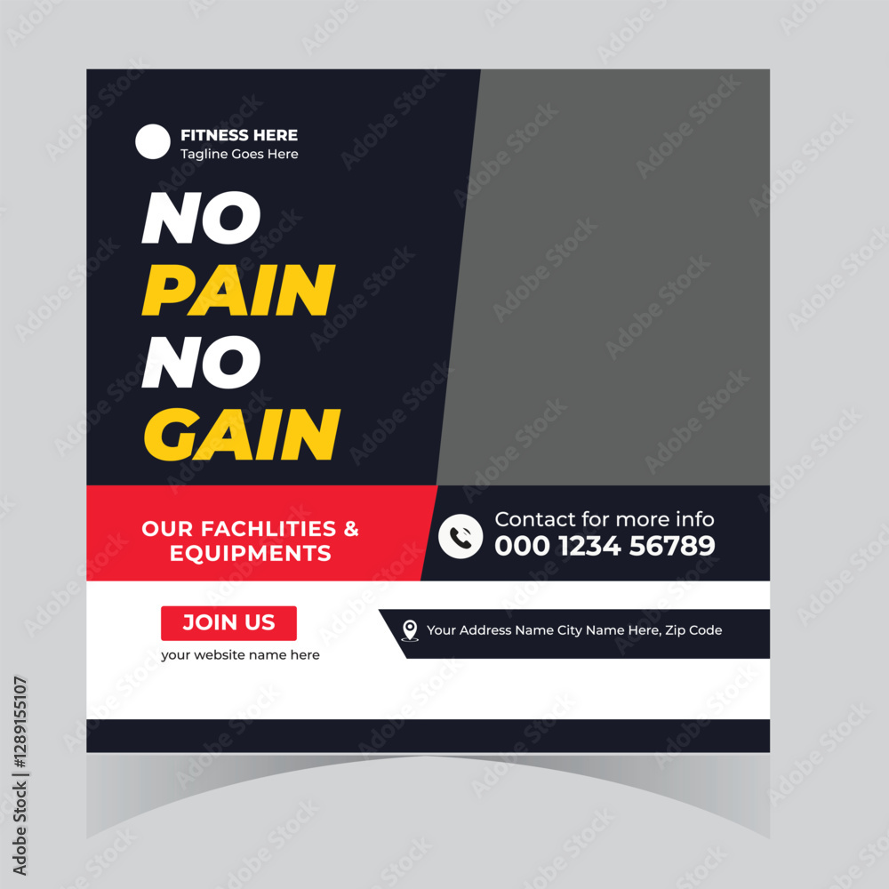Obraz premium Gym and fitness bodybuilding sport athletic social media post design and web banner square flyer